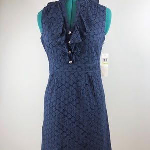 London Times Blue Eyelet Ruffle Dress